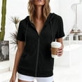 thumbnail image 6 of Womens Short Sleeve Zip Up Hoodies Lightweight Slim Fit Drawstring Comfort Sweatshirts Summer Casual Fashion Clothes, S-2XL, 6 of 6