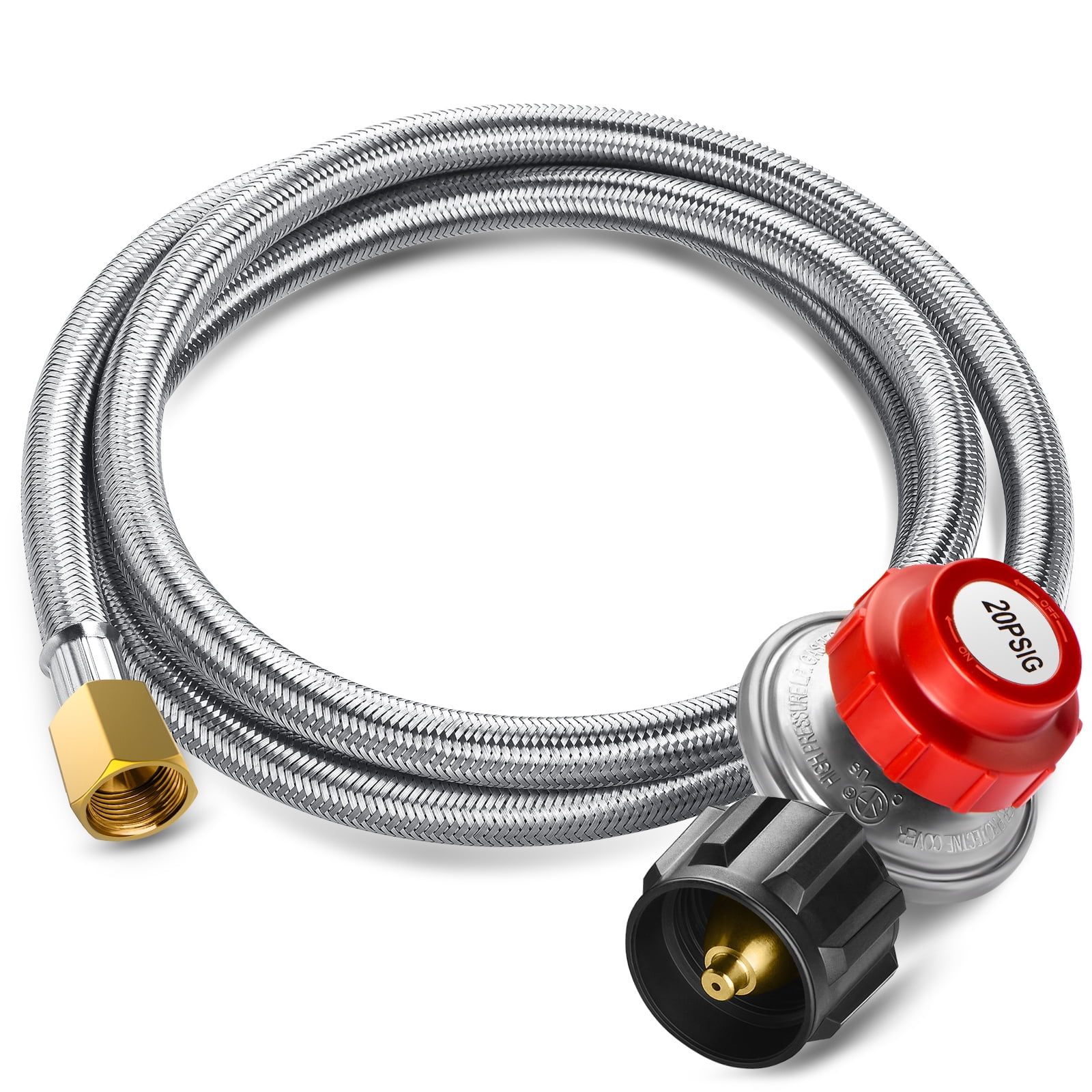High Pressure Propane 0-20 PSI Regulator with 4ft QCC-1 Type Steel Braided Hose 