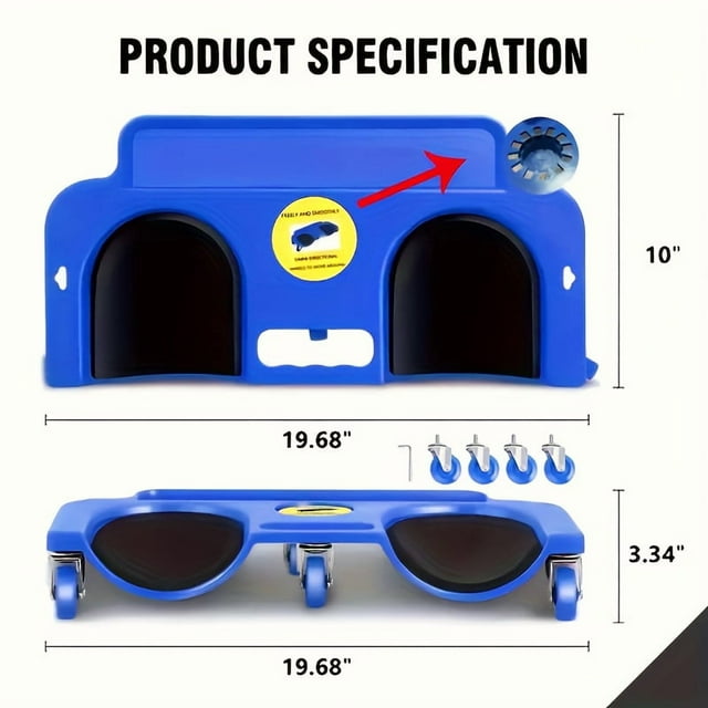 Plateau Ergonomique à Roulettes pour Genouillères avec ABS Robuste et 5 Roues - Genou Portable pour Peinture de Plancher, Réparation de Voiture, Menuiserie - Rangement d'Outils pour Entrepreneurs, Peintres, Mécaniciens (Rouge/noir)
