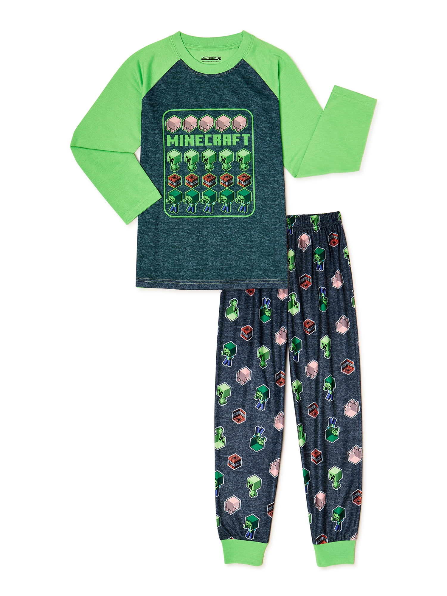 Minecraft Boys Long Sleeve Top and Pants, 2-Piece Pajamas Set, Sizes 4-16