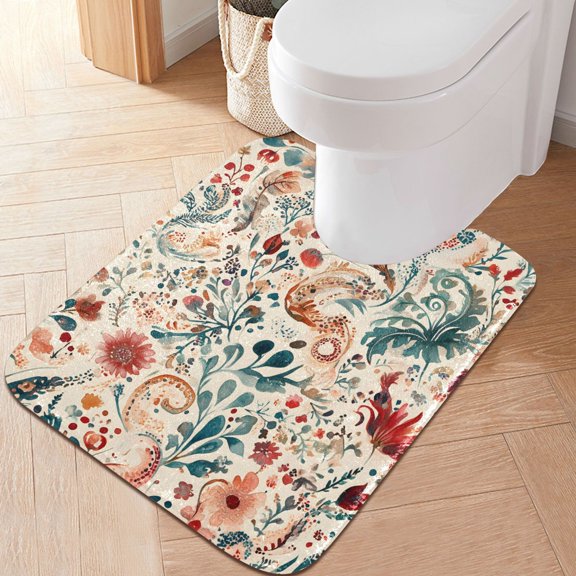 Yayeee Bath Rug for Bathroom Floor Non Slip Contour Fluffy Soft Absorbent Mat, 20"x24", Watercolor Leaves