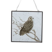 Holiday Time Glass Plaque With Owl Design Christmas Ornament With Iron Frame, 1""
