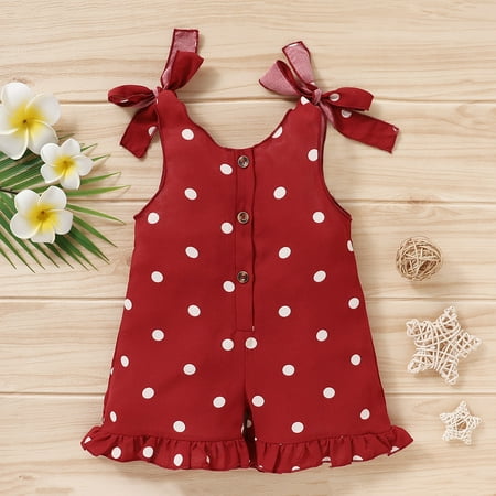 

Sleeveless Ruffles Toddler Girls Suspender Print Baby Romper Jumpsuit Dot Girls Romper&Jumpsuit
