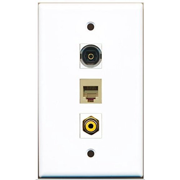 RiteAV - 1 Port RCA Yellow and 1 Port Phone RJ11 RJ12 Beige and 1 Port Toslink Wall Plate