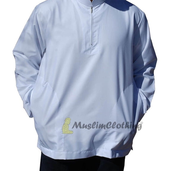 Mumtaz® Long Sleeved White Men’s Shirt with zipper Muslim Clothing Mumtaz® Islamic