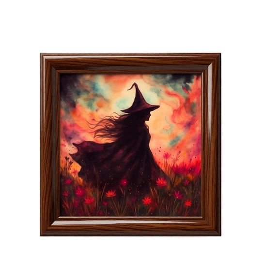 Halloween Wall Art Framed Vintage Gothic Witch Decor for Home Spooky Halloween Wall Decorations for Living Room Entryway Vintage Wood Framed Wall Art Gift