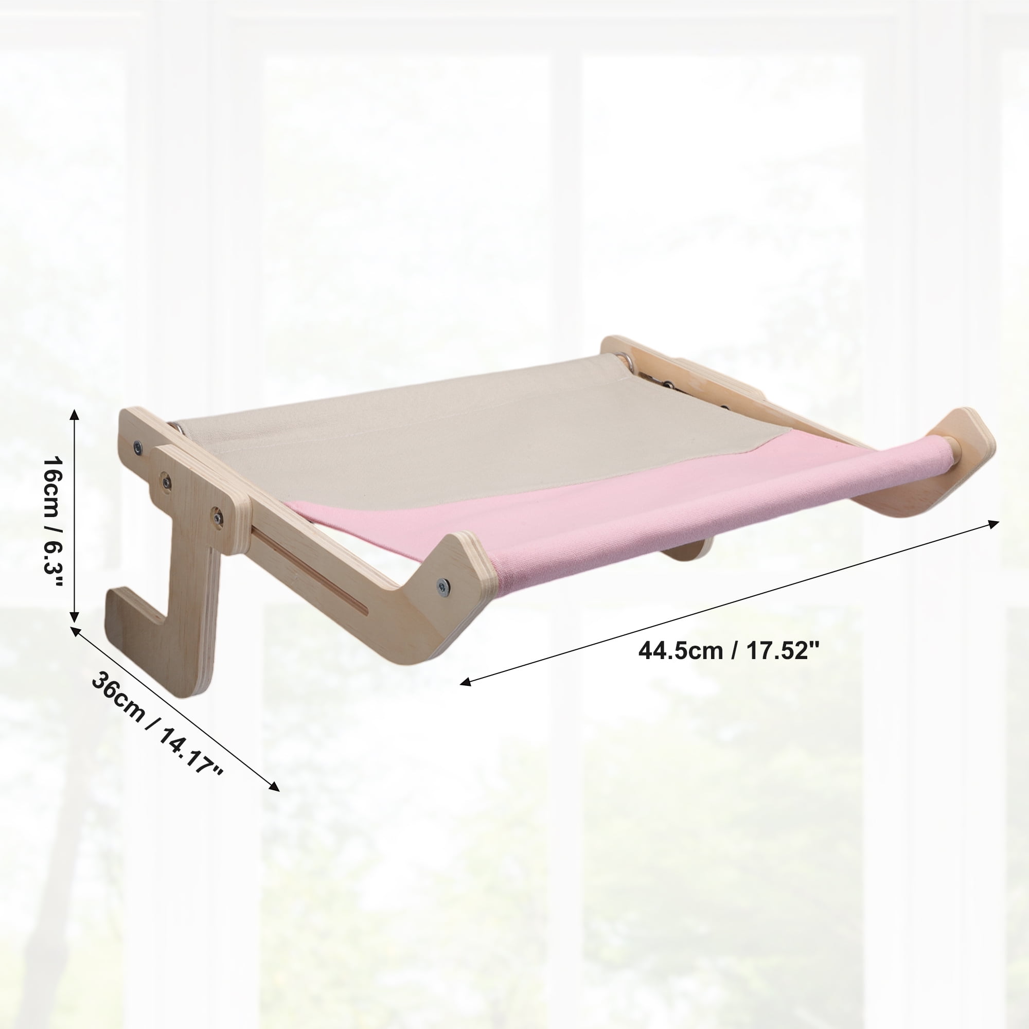 Unique Bargains Cat Window Perch Cat Perch with Sturdy Wood and Stainless Steel Frame Cat Window Hammock Adjustable Cat Window Bed 17.52"x14.17"x6.3" Pink