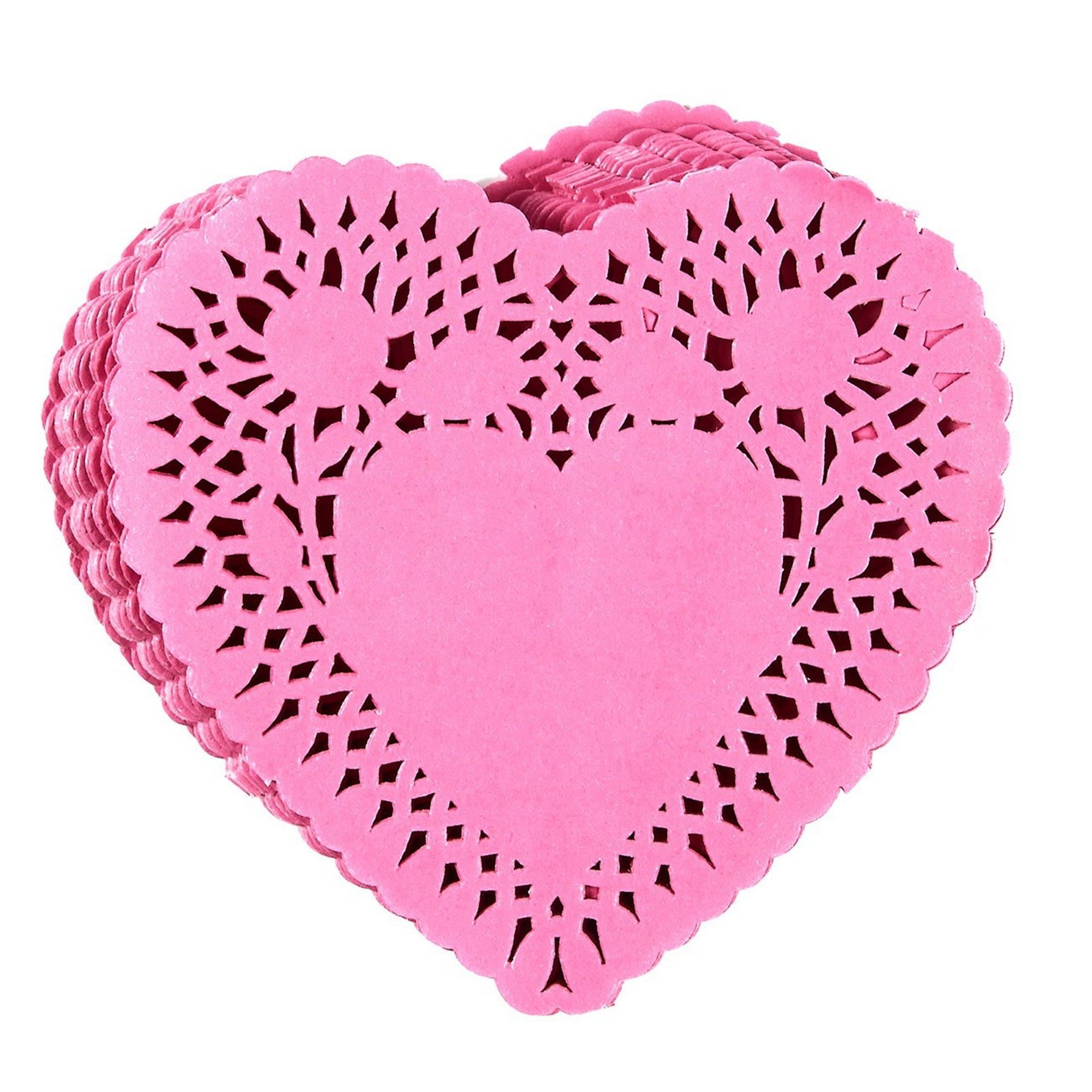 Heart Shape Paper Doily 100Pack Pink Doilies Paper Lace for Romantic