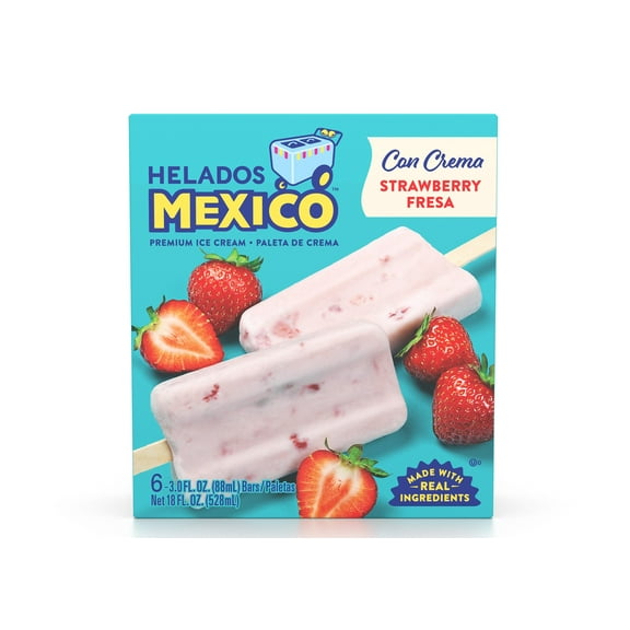 Helados Mexico Strawberry and Cream Real Fruit and Ice Cream Bars, Gluten-Free, 16.5oz, 6 Count