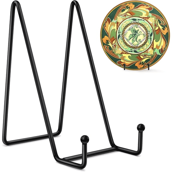 Plate Display Stand 2 Pack 6 Inch Black Metal Easel Tabletop Sturdy Multipurpose Non Scratch Holder For Ceramic Plate Picture Frame Medal Artwork