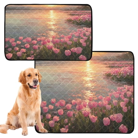 IAUYY Washable Pee Pads for Dogs Smallx3 Absorbent and Leak-Proof Non-Slip Reusable Puppy Pee Pads for Dogs Applicable to Playpen Potty Crate Endless Fields Of Tulips