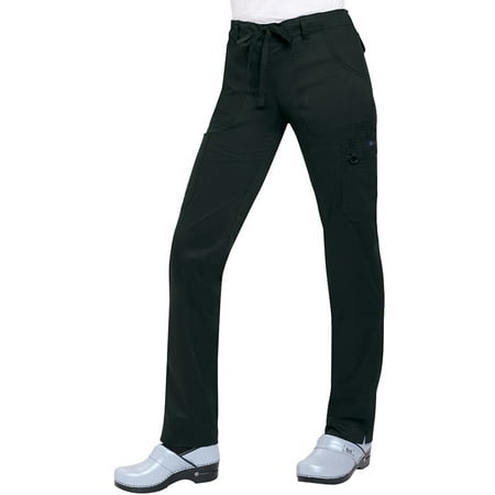 koi women's tall stretch lindsey mid-rise drawstring waist cargo scrub pant, black, small/tall