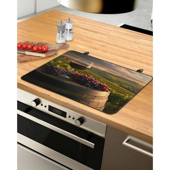 nqOlkjepod Large Induction Cooktop Protector Mat 36"x21", Country Stove Top Covers for Electric Stove, Grapes Casks Wine Farmhouse Decorative Stove Burner Cover Mats, Glass Top Stove Cover