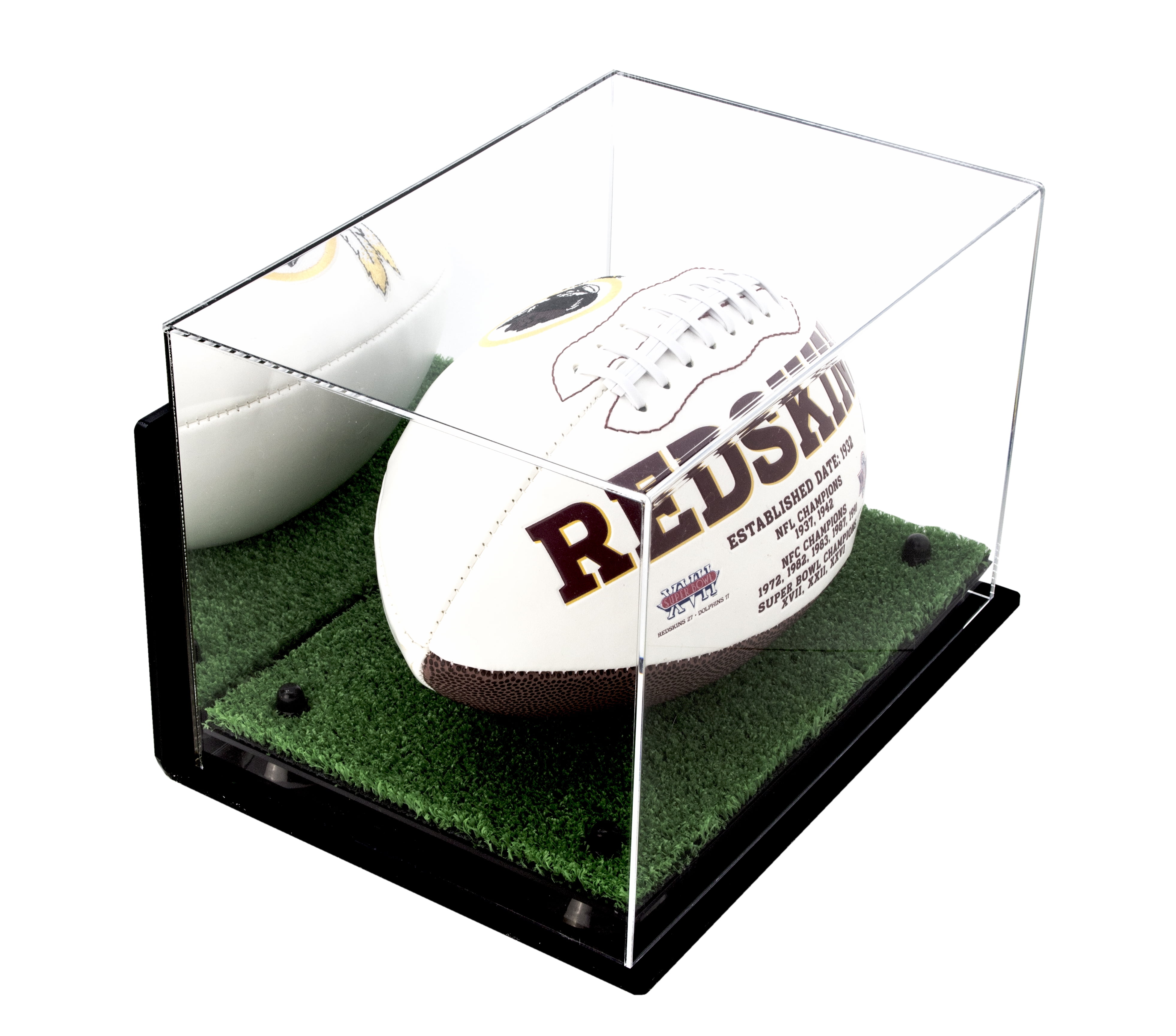 Deluxe Acrylic Football Display Case with Black Risers, Mirror, Turf