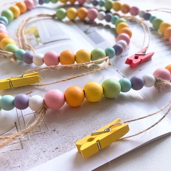 BESTYASH Hanging Photo Display Wall Decor Wood Beads String for Photo Fixing 1Pack