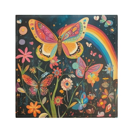 

Napkin Satin Napkin 20*20Inchx1 Kitchen Towel Dinner Plate Towel Decorative Towel Napkin Tea Towel Suitable For Kitchen Table Beautiful Rainbow Butterfly