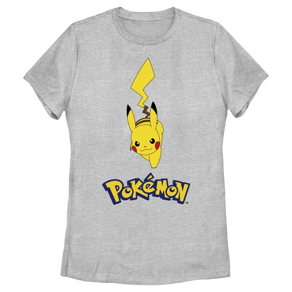 Women's Pokemon Logo Running Pikachu Graphic Tee Athletic Heather Large