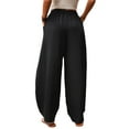 thumbnail image 3 of DYMADE Women's Cotton Blend Elastic Waist Solid Color Relaxed Fit Casual Pants, 3 of 5