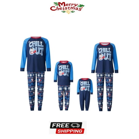 

ESASSALY Christmas Pajamas for Family Letter Print Round Neck Long Sleeve Tops + Elk Snowflake Santa Print Pants Loungewear
