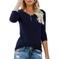 thumbnail image 1 of T-shirt Henley à Manches Courtes/longues pour Femmes, Décontracté, Basique, 1 of 2