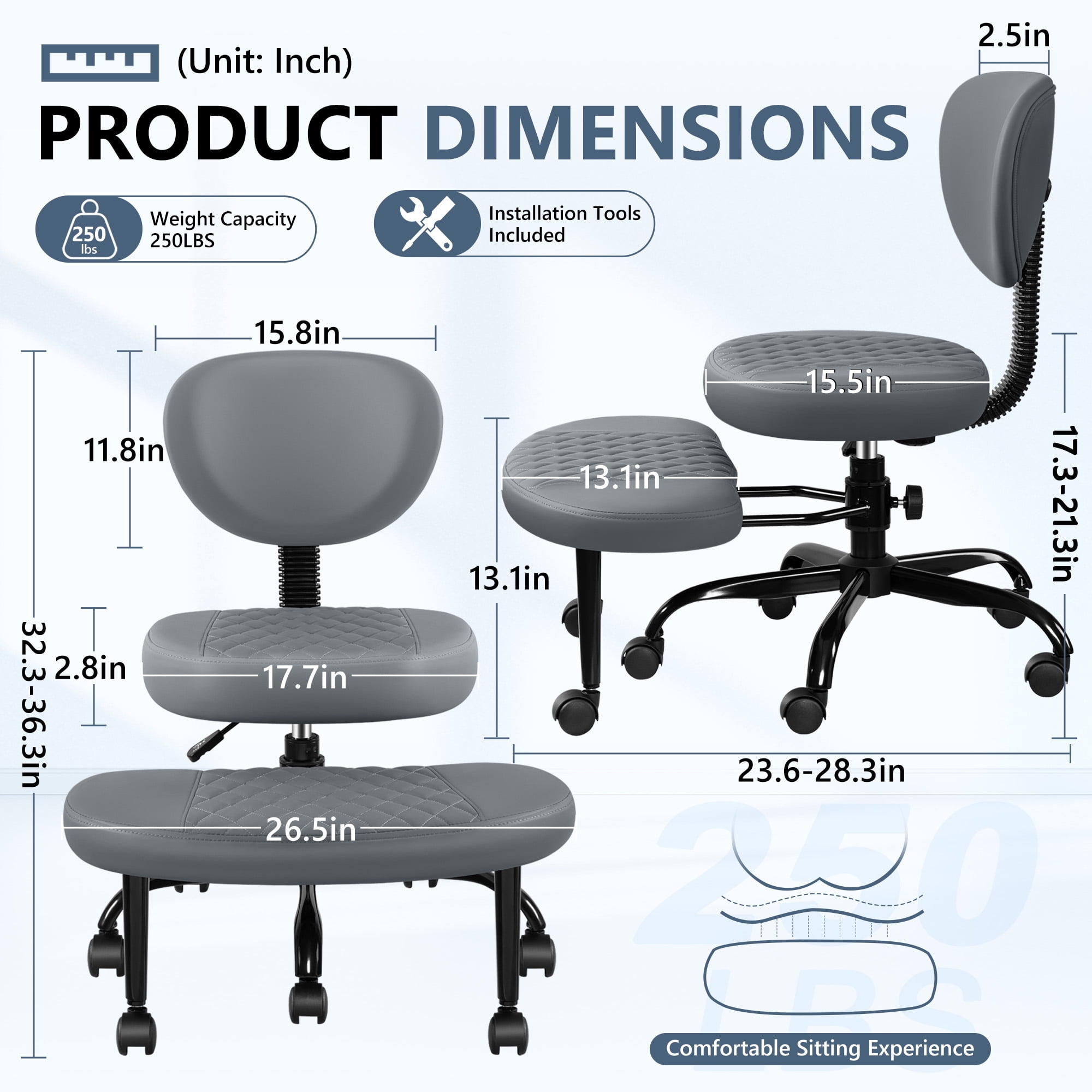 Primy Ergonomic Cross Legged Office Chair, ADHD Meditation Yoga Chair with Back Support, Adjustable Height Kneeling Chair for Adults with Wide Seat