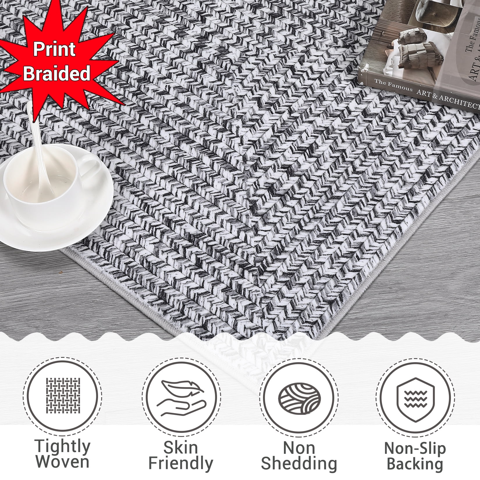 COZONY 2*8ft Washable Runner Rug w/ TPR Backing, Soft Low-Pile Carpet for Kitchen & Bathroom,Gray