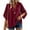 Wine, variant on hoksml Women Raglan Gathered Notch V Neck Dolman Half Sleeve Blouse Cotton Linen Crinkle Loose Curved Hem Casual Top for Daily Vacation