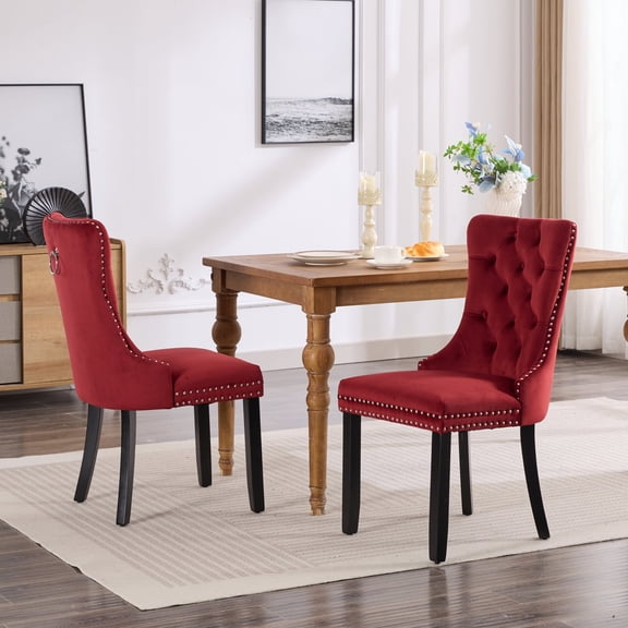 Xukmct 2 Pack Side Chair with Wood Frame, Velvet Upholstered Dining Chair for Home, Living Room, Dining Room, Red