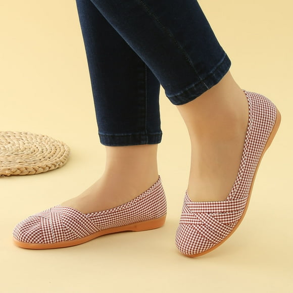 TOWED22 Womens Flat Shoes,Women's Casual Flats for Women Mesh Comfortable Slip on Dressy Flats Shoes Square Toe Classic Cute Ballet Flats Shoes,Red