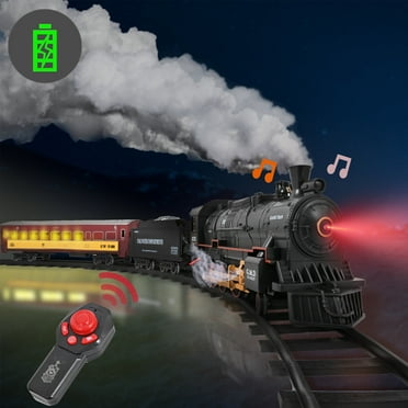 Train Set Toys, RC Train Set W/ Smoke, Lights, Sounds Railway , Rechargeable Electric Train Toy Birthday Gift Toys for Age 3 4 5 6   Kids