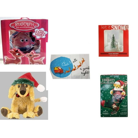 Christmas Fun Gift Bundle [5 Piece] - Rudolph Red-nosed Reindeer Fillable Xmas Ornament - Let It Snow Glass Ornament Deer - Santa's Pillowcase Sham And To All A Goodnight! - Ty Beanie Babies (Best Way To Remove Snot From Baby's Nose)