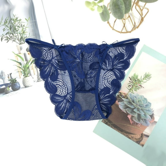 YWDJ Womens Thong Underwear Lace Lightweight No Show Sexy Underwear Low-Rise Panties Silky Comfy Threaded Lace Body Thong Blue