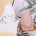 thumbnail image 5 of Mochila de cuero lavado de alta calidad para mujer, moderna mochila 3 en 1 con bordado, mochila de viaje informal para niñas, 5 of 5