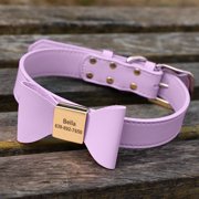 Pet Artist XS-XL Cute Bowtie Personalized Dog Collar PU Leather Custom Pet Puppy Name Number Engraved
