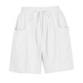 thumbnail image 4 of White Shorts for Woman, Linen Shorts for Women, Trendy High Waisted Casual Summer Pull on Short Pants Drawstring Beach Loose Fitting Shorts with Pockets Satin Cargo Pants for Women White XXL, 4 of 8