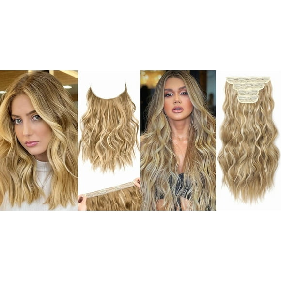 Invisible Wire Hair Extensions with Thinner Softer Lace Weft 4PCS Clip in Hair Extensions HE001 Natural Soft Synthetic Hairpieces