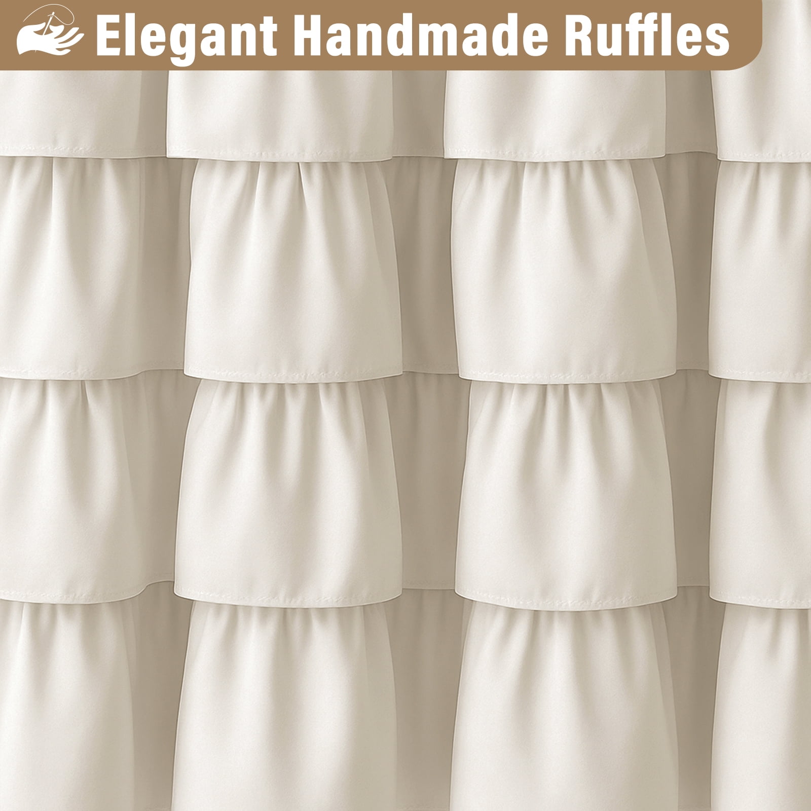 Seasonwood Ruffle Shower Curtain,Ivory Farmhouse Style Fabric Bathroom Curtain,36 x 72 Inch