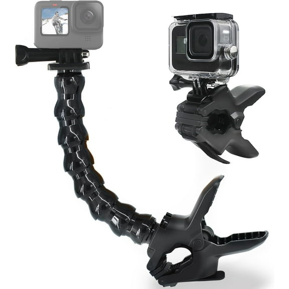 Jaws Flex Clamp Mount with Adjustable Gooseneck 8-Section Compatible with Go Pro Hero 13,12,11,10,9,8,7,6,5,4,Session,3 , 3,2,1,Max,Fusion,DJI Osmo Action 5 Pro 4 3 2 Cameras