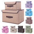 thumbnail image 5 of Storage Bins with Lids, Foldable Fabric Closet Organizer Storage Boxes, Divider, Stackable Storage Basket for Shelf, Bedroom, Office, Nursery, Toys, Clothes, Books, Khaki, Large & Small, 2Pack, 5 of 5