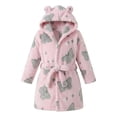 thumbnail image 3 of LYMAYTER Kids Hooded Robe Girls Flannel Bathrobe Pajamas Cute Cartoon print Mid Length Bathrobe for 1-7Y Toddler, 3 of 10