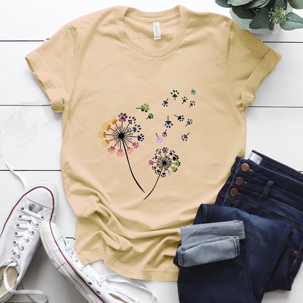 Pntutb Camiseta de moda para mujer Blusa con estampado de letras de manga corta y cuello redondo para mujer Pntutb Pntutb-3768