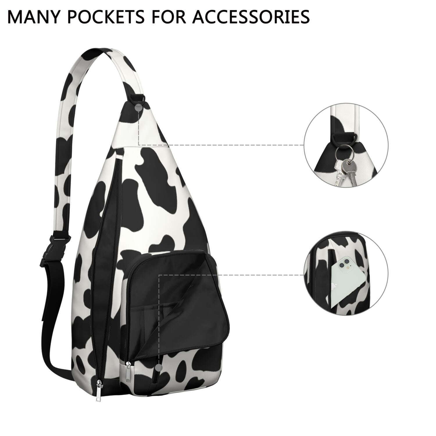 Rustic Cow Print Chest Bag - Vintage Farmhouse Style Sling Bag with Black and White Cattle Pattern, Cute Cartoon Country-Themed Fanny Pack for Animal Lovers (Farm & Nature Inspired)"
