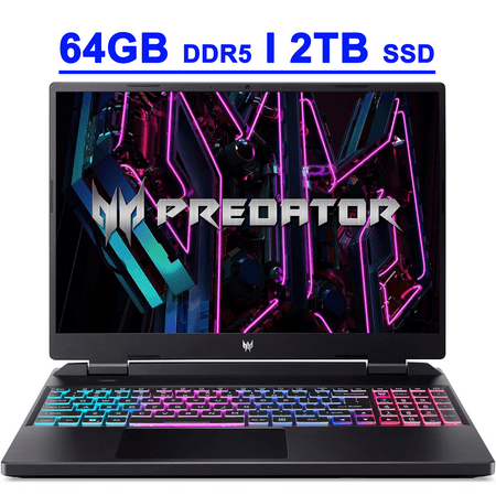 Acer Predator Helios Neo 16 Premium Gaming Laptop 16" WUXGA IPS 165Hz (100% sRGB) Intel 14-Core i7-13650HX 64GB DDR5 2TB SSD GeForce RTX 4060 8GB Graphic RGB Backlit Killer AX1650i Win11 Black