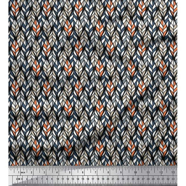 Soimoi Polyester Crepe Fabric Leaves Small Print Sewing Fabric Yard 42 Inch Wide
