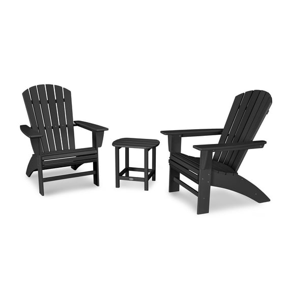 POLYWOOD Nautical 3-Piece Curveback Adirondack Set in Black