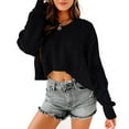 thumbnail image 3 of Women's V Neck Long Sleeve Cable Knit Oversized Cropped Sweater Pullover, 3 of 6