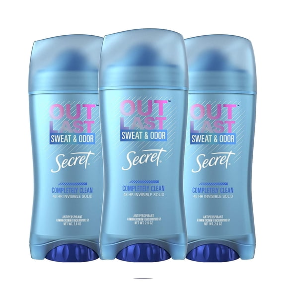 Outlast Invisible Solid Antiperspirant Deodorant for Women, Completely Clean, 2.6 oz, pack of 3
