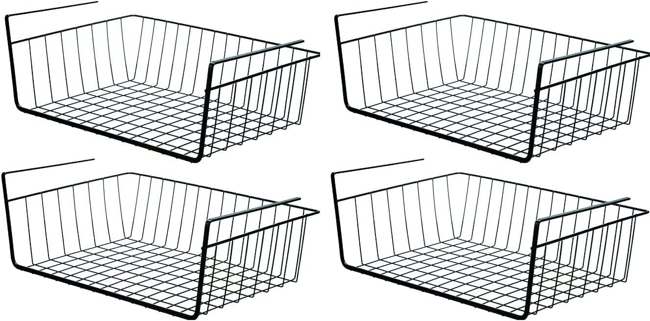 4 Pack Black Under Shelf Wire Basket Hanging Storage Baskets, Under Addon Storage Racks