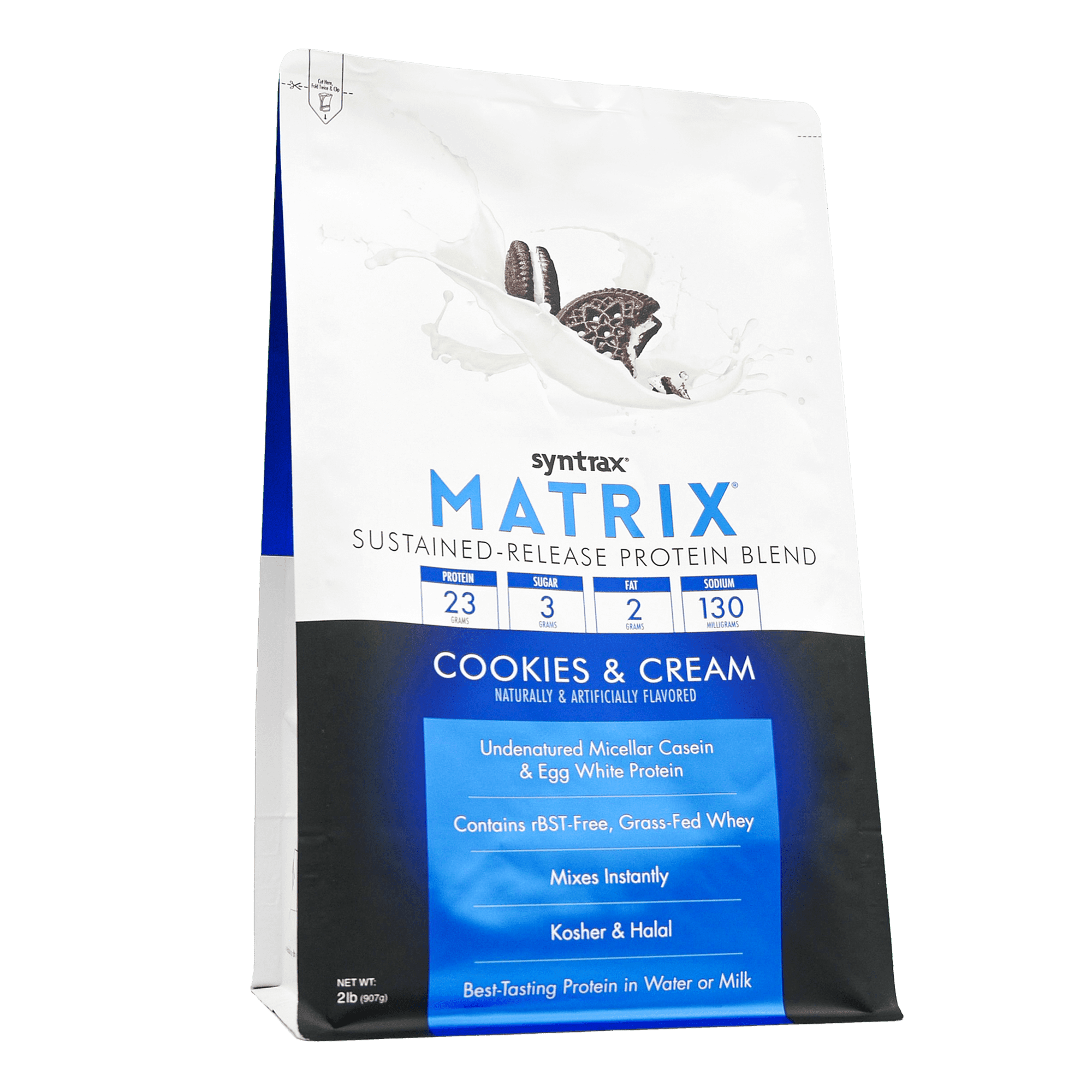 Syntrax Matrix Cookies and Cream Sustained‑Release Protein Powder Blend 2 lb with Real Cookie Pieces