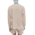 thumbnail image 3 of SHIBEVER Womens Loungewear Sweatsuit set Long Sleeve Top and Shorts Matching Lounge Waffle Knit Pajama Sets with Pockets almond XXL, 3 of 4